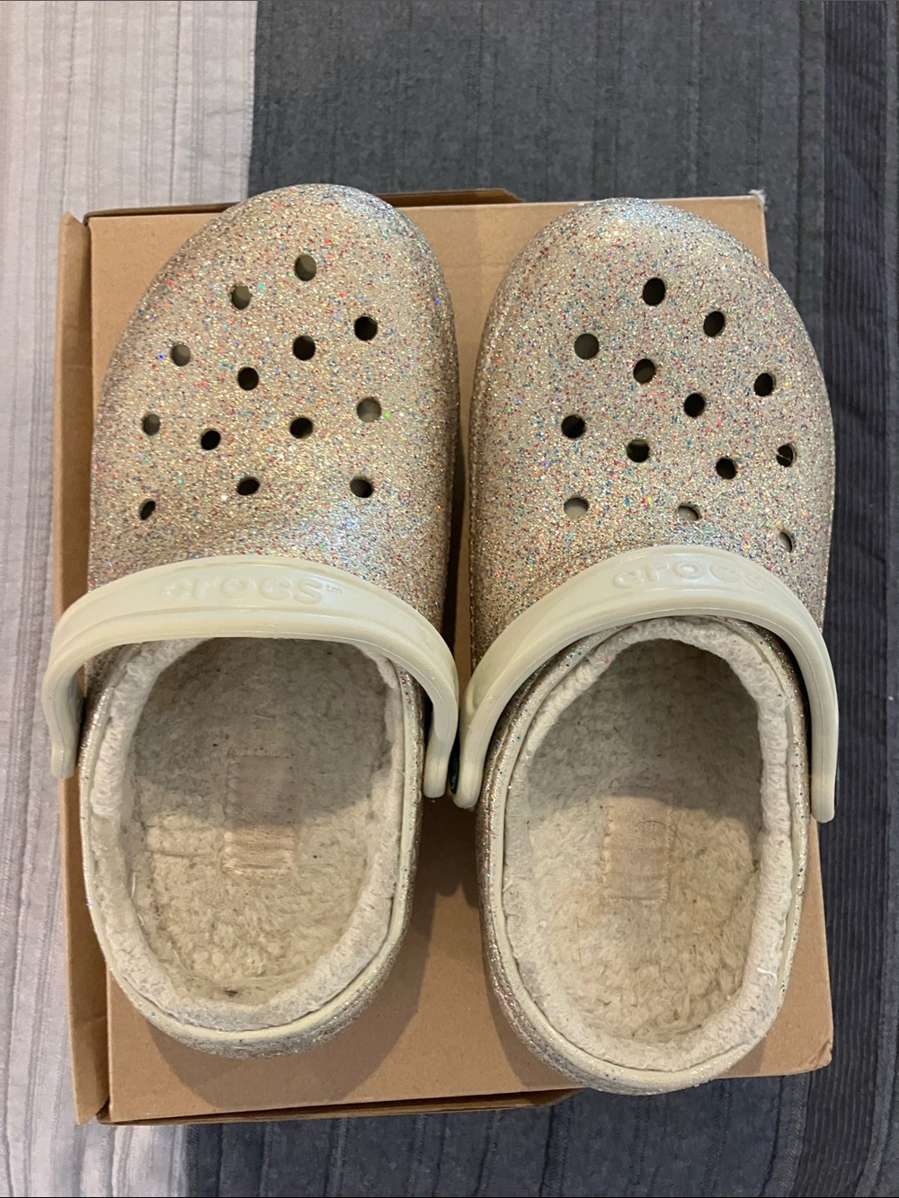 CROCS Woman’s Glitter Clog with Cream Strap and Lining